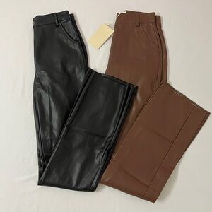 Meshki Tyra Straight Leg Faux Leather Pants Pant Flare Bundle Brown